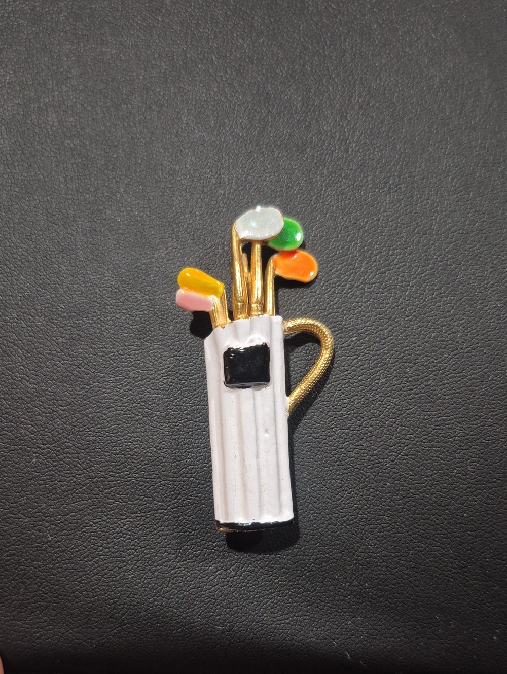 Originals by Robert Enamel Pin Golf Bag & Clubs White Multicolor 2” Signed